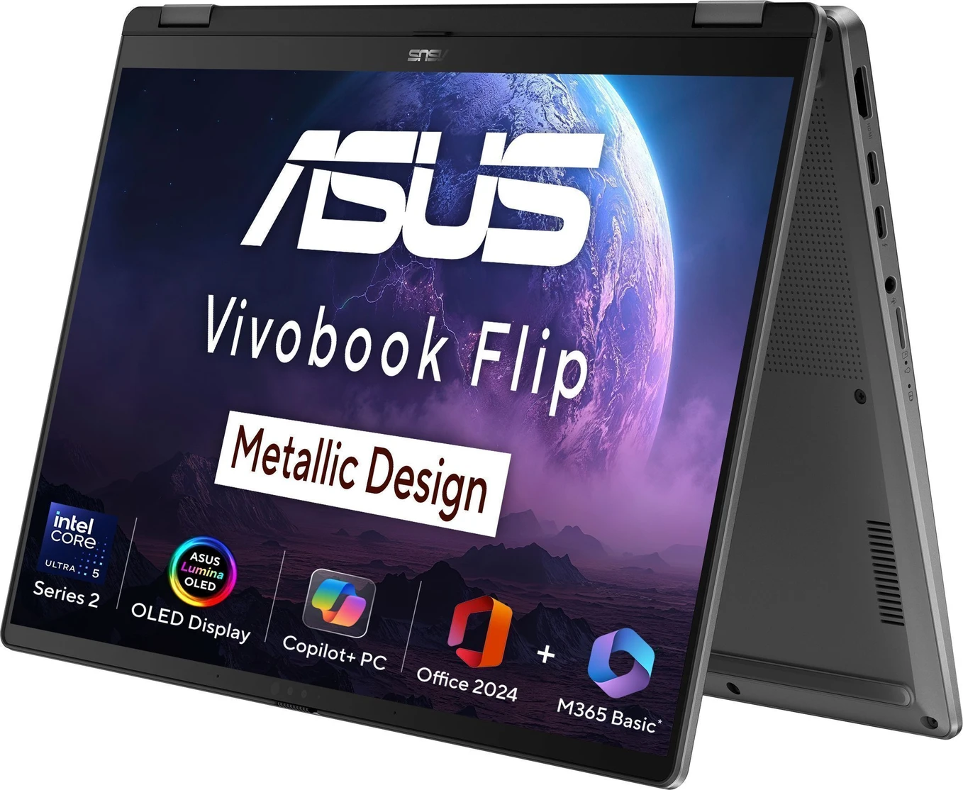QL024WS ASUS Vivobook 14 Flip OLED TP3407SA-QL024WS - Intel Core Ultra 5 226V / 16GB / 512GB / Intel Arc Graphics / 14" FHD+ OLED Touch 60Hz / Windows 11 Home / Ms-Office Home 2024 / 1.57 Kgs / 1-Year Global Warranty. - Image 1
