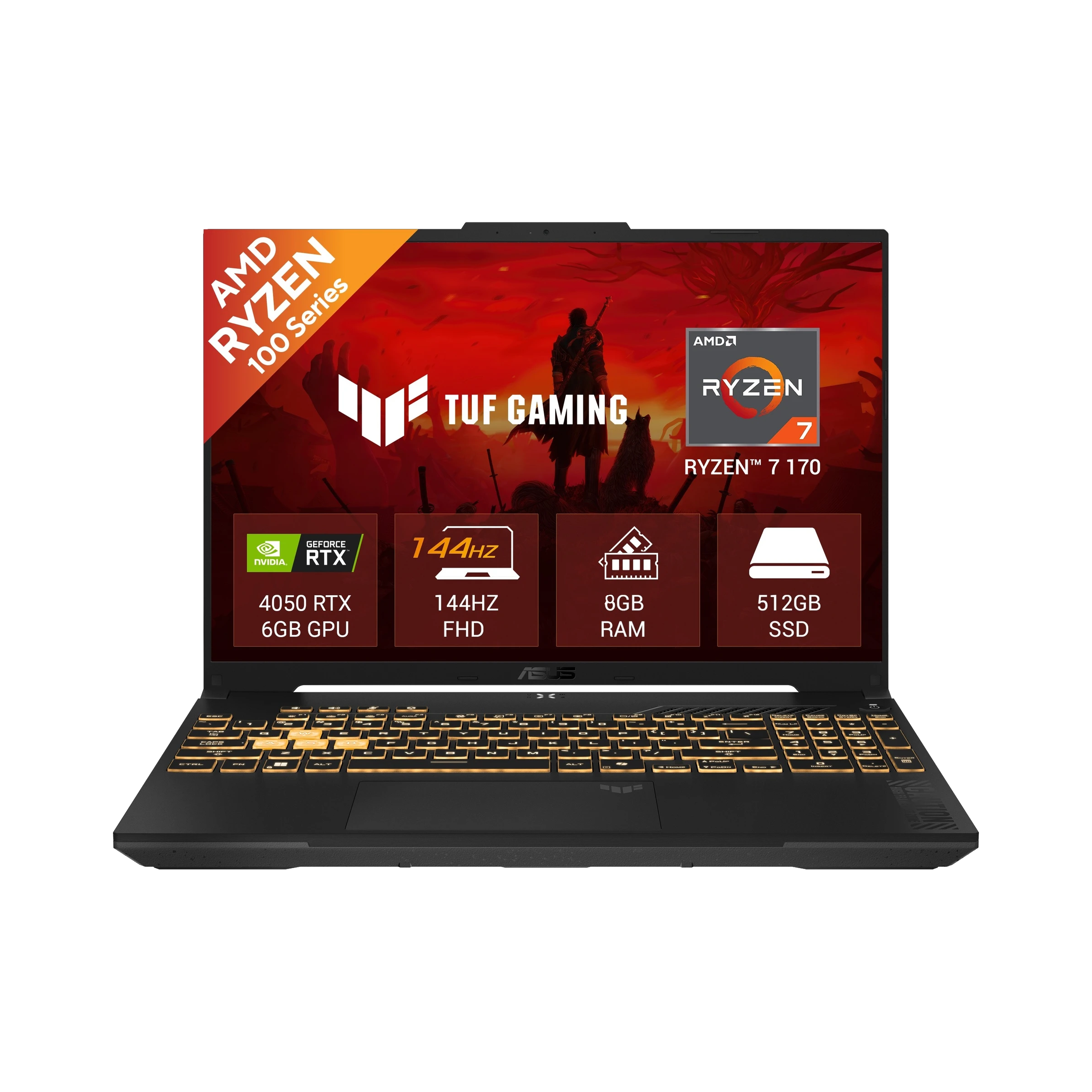 a16 RL208W ASUS TUF Gaming A16 FA607NUQ-RL208W - AMD Ryzen 7 170 / 8GB DDR5 / 512GB / RTX 4050 - 6GB / 16" FHD+ 144Hz / Windows 11 Home / Ms-Office Home 2024 / 2.20 Kgs / 1-Year Global Warranty - Image 1